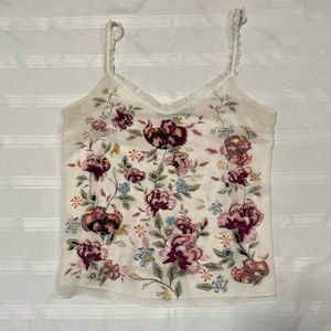White House Black Market Embroidered Tank Top Size Large